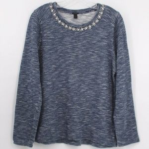 J.Crew Marled Jeweled Neckline Sweatshirt Size L